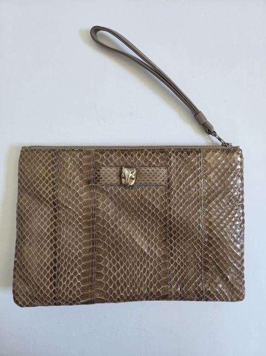 Ruth Saltz Handbags - VTG Ruth Saltz light brown neutral snake skin clutch wristlet cougar accent